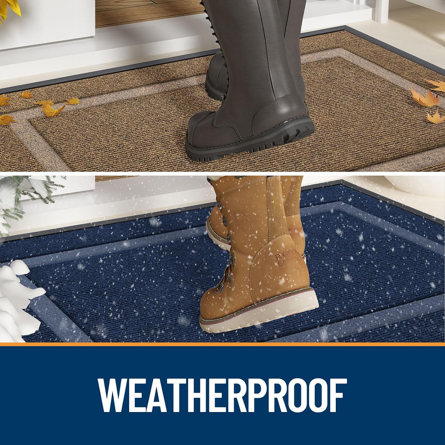 Olanly Front Door Mat Indoor Outdoor Entrance, Waterproof All-Season, All-Weather Doormat, Sturdy Natural Rubber, Fade Resistant, Low Profile, Easy Clean Patio Porch Entryway Mat, 29.5X17, Black