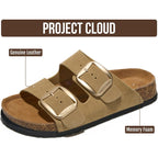 Project Cloud 100% Genuine Leather Footbed Sandals For Women 2026 Comfortable Beach Essentials Womens Sandals Memory Foam Vacation Essentials Slides For Women Footwear (Santorini)