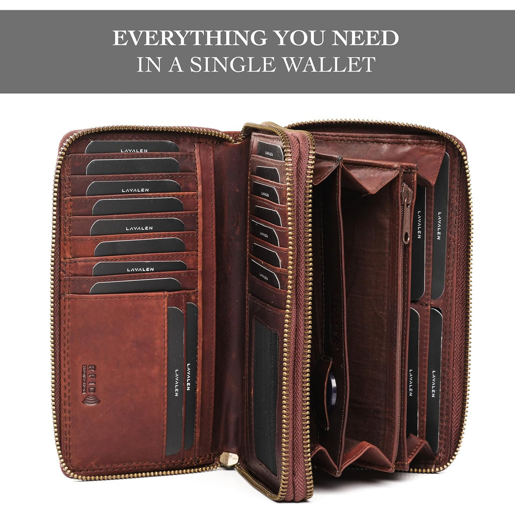 Leather RFID Wallet Women – Modern RFID Womens Wallet- Big Multiple Compartments – Credit Card Holder – Handcrafted Genuine Leather -Carteras de Mujer Piel