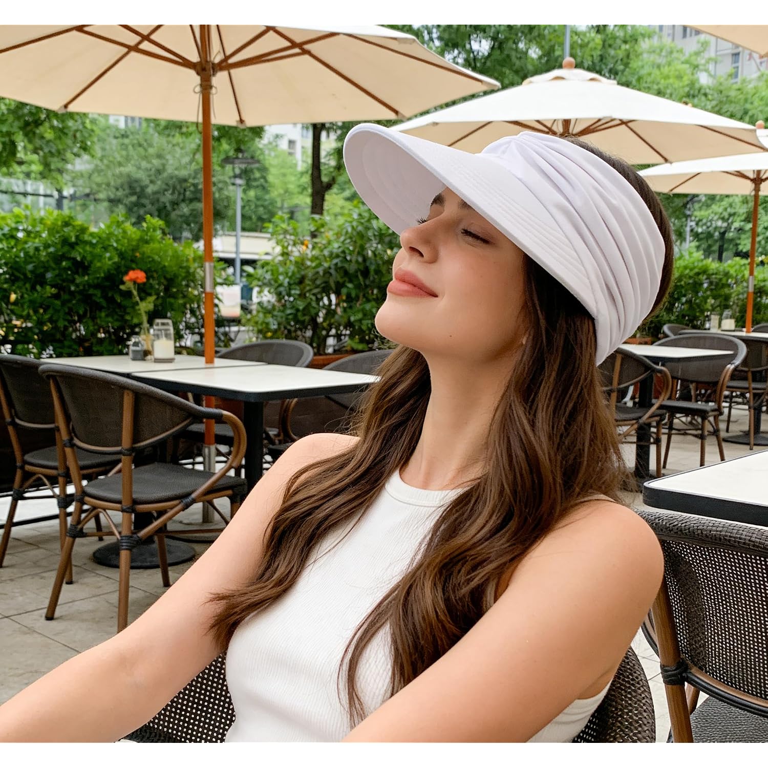 Sun Hat Women Sun Beach Visor Cap UV Protection Summer Wide Brim Hat for Sports Beach Golf Tennis Hiking White
