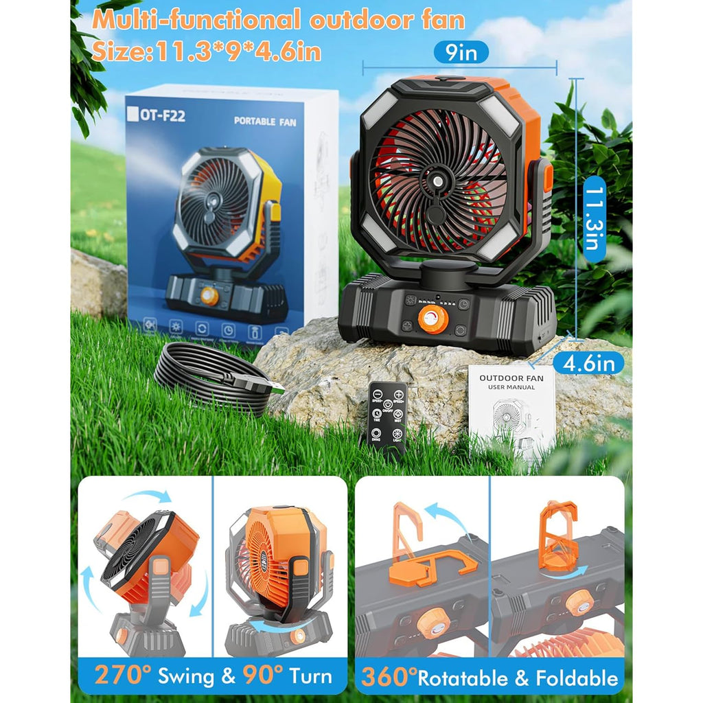 Portable Misting Fan With 20000Mah Usb Rechargeable Battery, 250Ml Water Tank & Led Lantern – Cooling Fan With Mister For Camping, Home, Tent, Beach, Picnic, Barbecue, Outdoor & Indoor Use