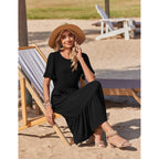 Zeagoo Womens Summer Dresses 2026 Casual Midi Dress Flowy Sundress Ruffle Short Sleeve Tiered Dresses A Line Boho Dress