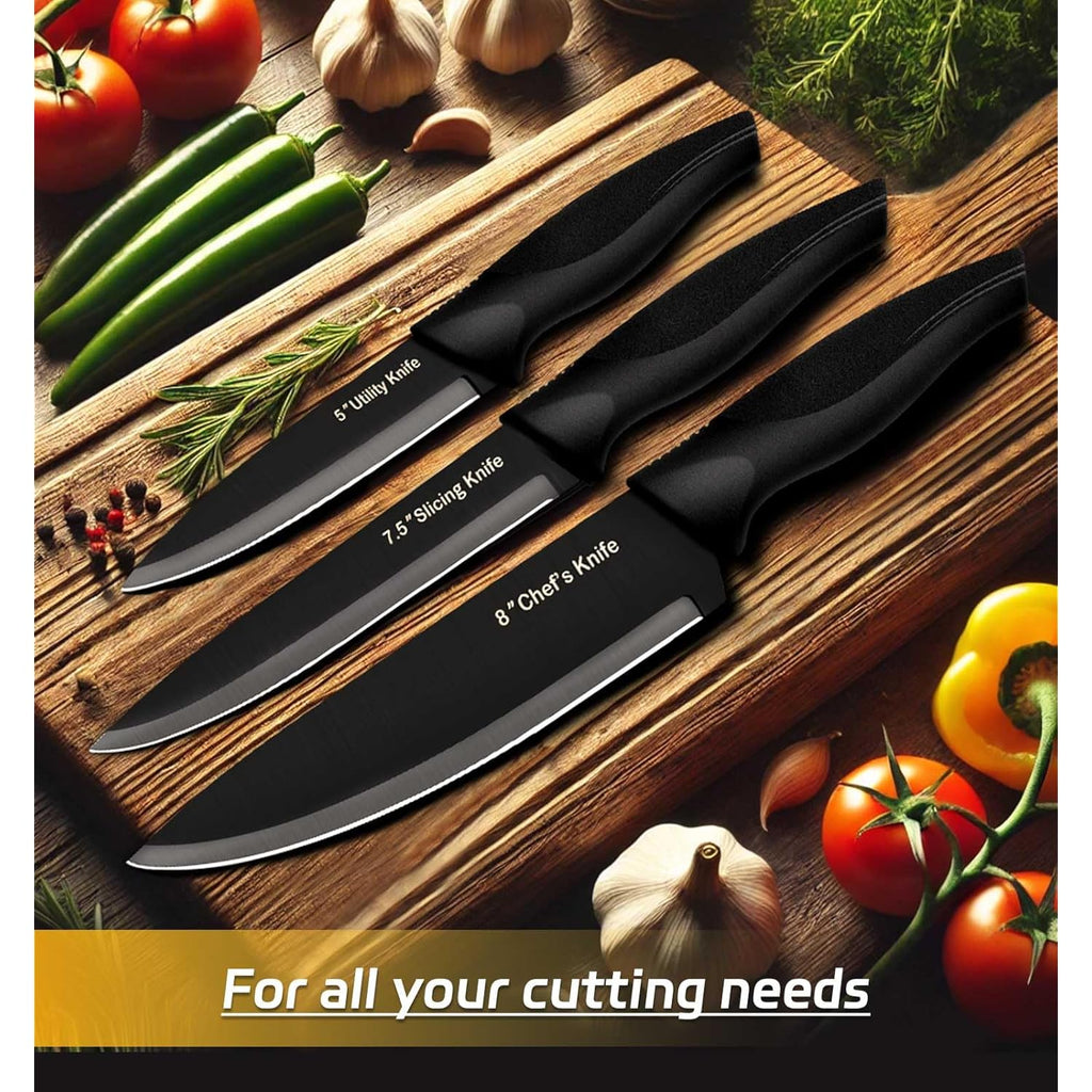 XANAPON Knife Set, 14 Pieces Kitchen Knife Set, High Carbon German Stainless Steel, Dishwasher Safe Cutlery with Sharpener, Black