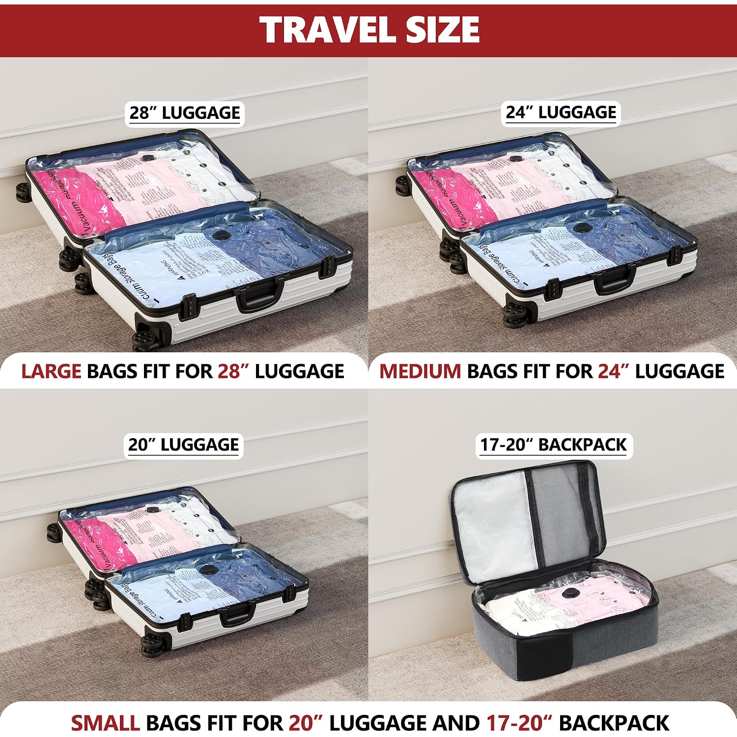 Vacuum Seal Bags For Clothing Travel And Home Storage, Travel Vacuum Bags With Electric Pump, Space Saver Compression Packing Cubes For Luggage Suitcase Bedding Blankets Clothes, 12 Combo