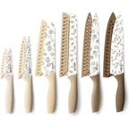 CAROTE 12PCS Knife Set, Kitchen Knife Set with 6 Blade Guards, Stainless Steel Knives Set With Nonstick Ceramic Coating, Rustproof, Delicate Floral Designs, White