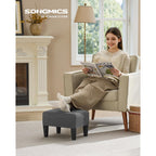 Songmics Foot Stool With Legs, Small Footstool Ottoman, Linen-Look Fabric Seat With Thick Cushion, For Living Room, Bedroom, Entryway, 330 Lb Weight Capacity, Dark Gray Ulom502G01