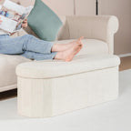 B Fsobeiialeo Ottoman With Storage For Living Room, Sherpa Folding Storage Ottoman Foot Rest, 43.3 Inches Collapsible Bedroom Bench White Cream