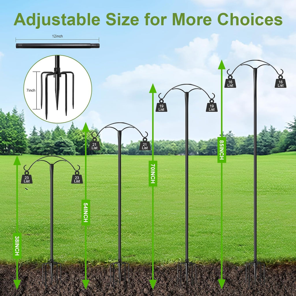 85 Inch Shepherds Hooks For Outdoor,Heavy Duty Shepherds Hooks For Outdoor With 5 Prong Base, Adjustable Stand Hanger For Garden Plant, Hummingbird Feeder, Lantern, Hanging Wedding Decor (2 Pack)