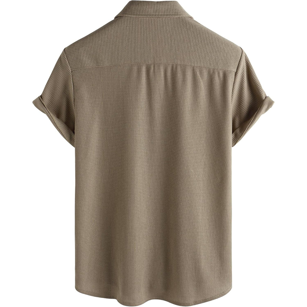 Vatpave Mens Casual Waffle Shirt Short Sleeve Button Down Summer Shirts Loose Fit Beach Shirts