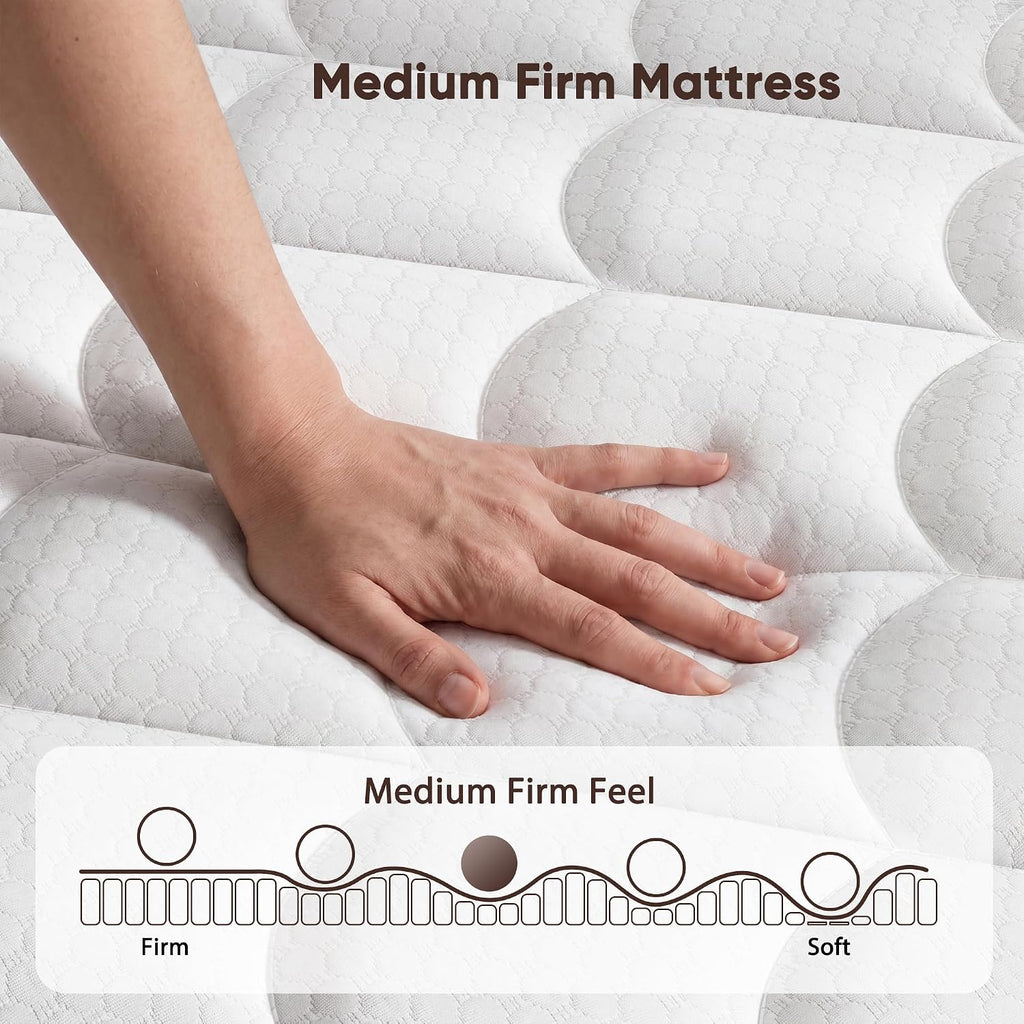 Queen Hybrid Mattress 12 Inch In A Box, Cooling Gel Memory Foam & Pocket Springs, Medium Firm, Pressure Relief & Motion Isolation, Extra Edge Support, Fiberglass Free, All Sleep Positions, Pillow Top