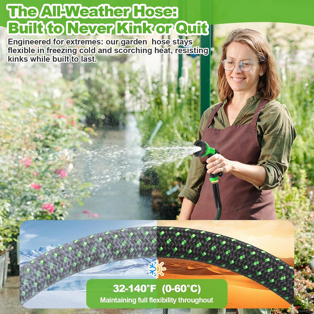 Garden Hose 50Ft, Non-Expanding Water Hose With 10 Function Nozzle, Lightweight, Kink Free, Sturdy, Leak-Proof, Portable, Flexible Hose 50Ft For Outdoor, Yard, Lawn, Car Wash And Camper Use