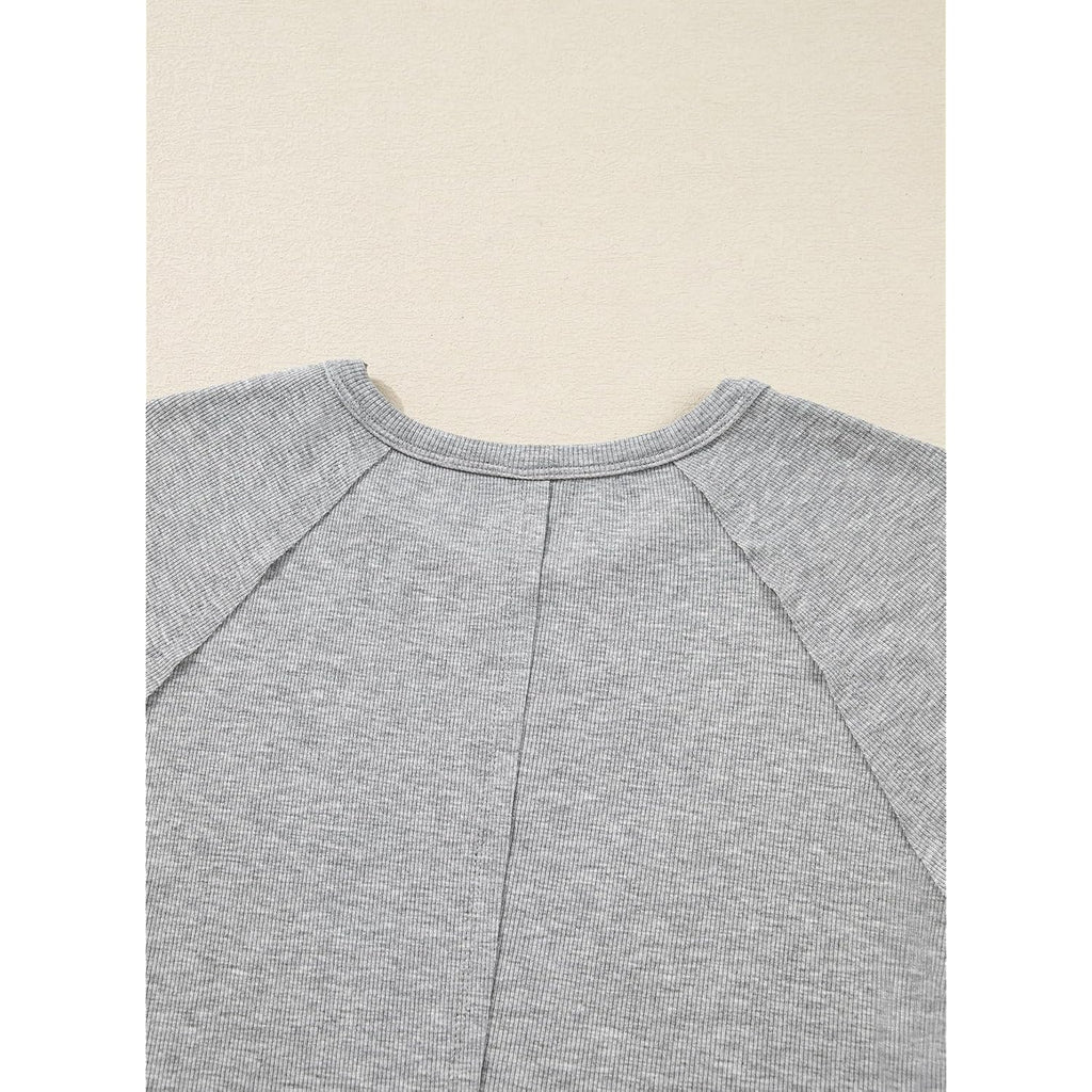 Sidefeel Womens Tops Casual Crewneck Long Sleeve Tops Ribbed Raw Hem Spring T Shirts Slim Fit Basic Tees Blouses