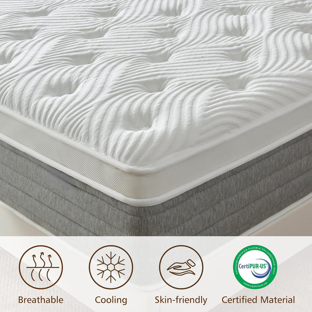 Queen Mattress, 12 Inch Queen Size Hybrid Mattress In A Box With Memory Foam And Individually Pocketed Spring, Motion Isolation, Pressure Relief, Medium Firmness, Certipur-Us Certified