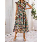 Zesica Women'S Summer Floral Midi Dress 2026 Casual Flutter Short Sleeve Chiffon Button Down Wedding Guest Party Dresses