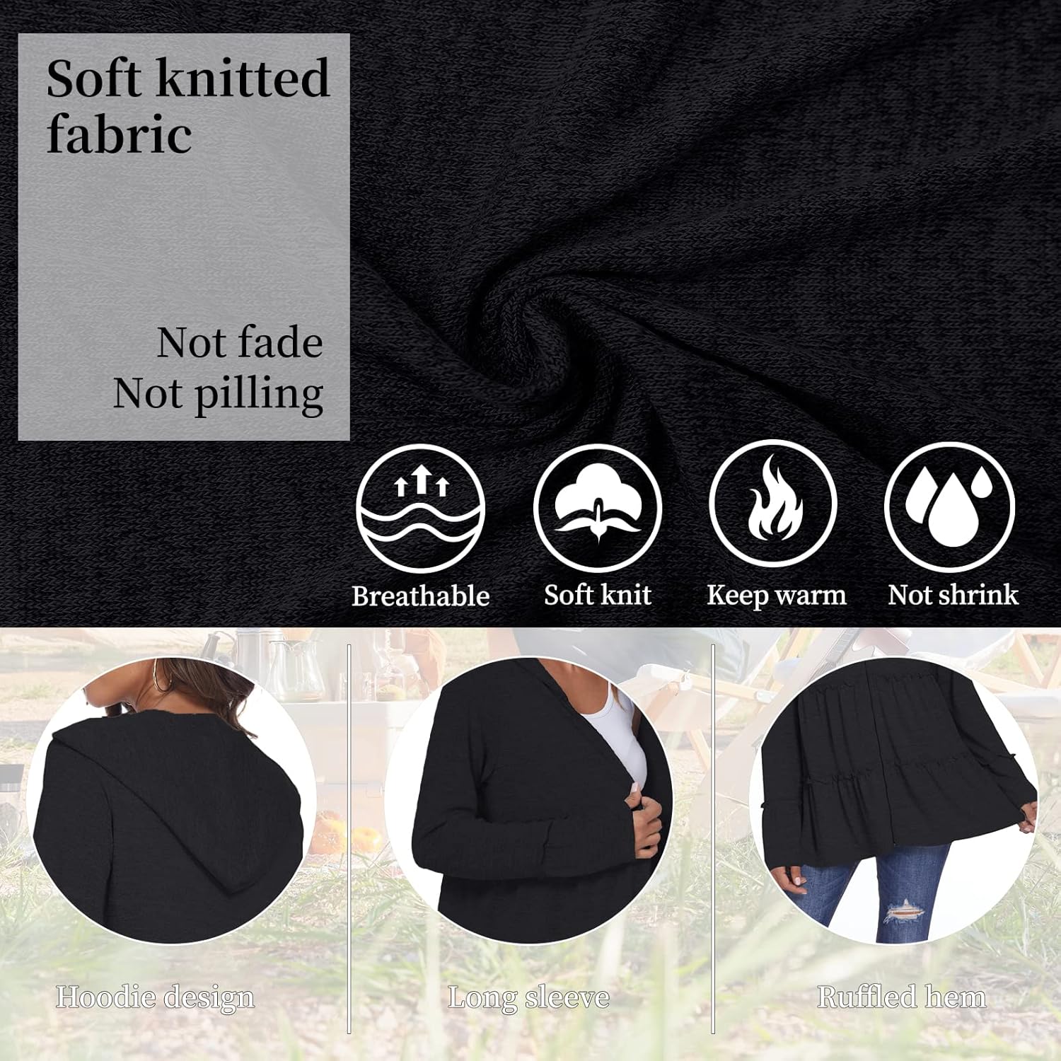 Full Zip Up Hoodie for Women Pleated Tiered Ruffle Hooded Sweatshirts Jacket Coat Long Sleeve