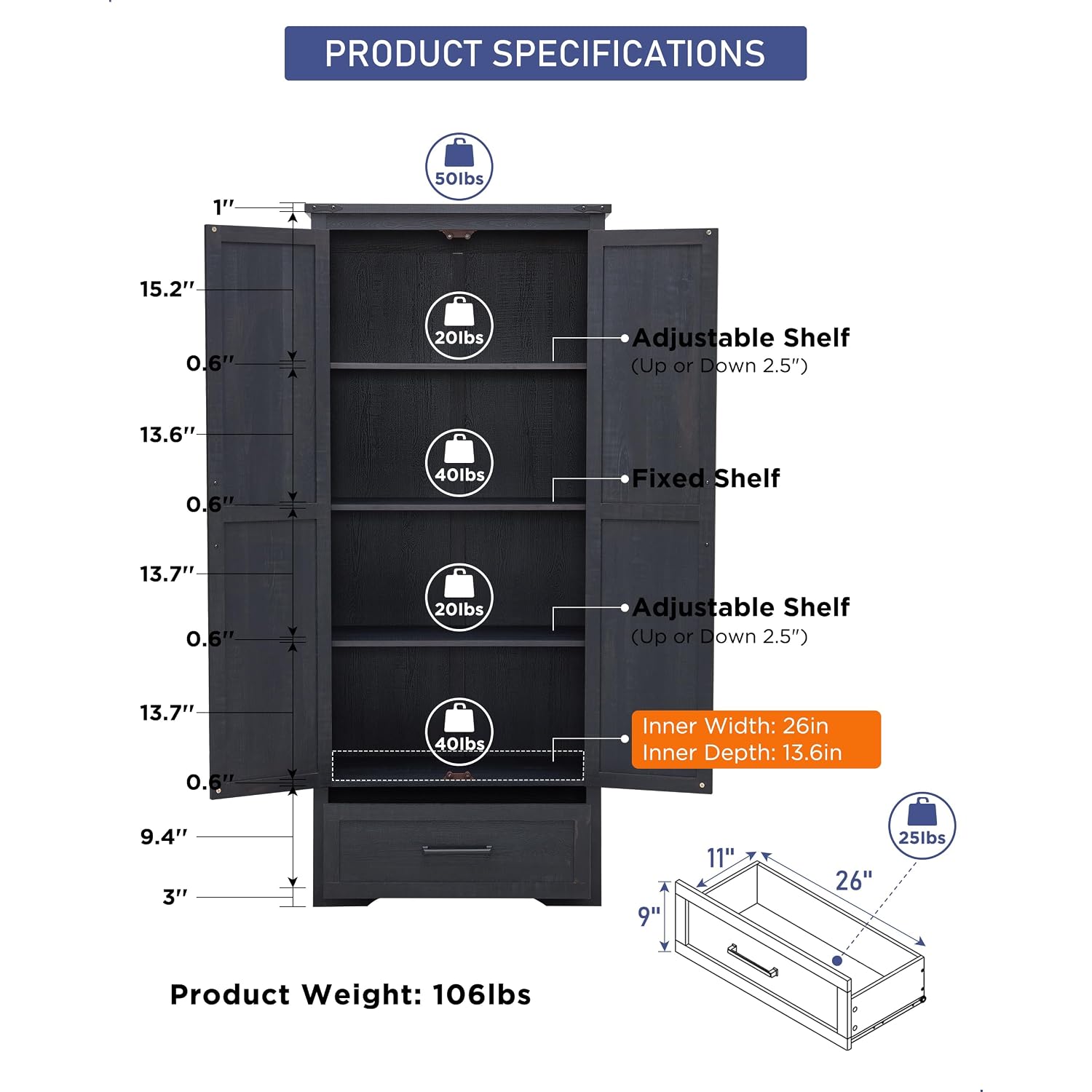 Farmhouse Kitchen Pantry Cabinet - 72" Tall Wood Kitchen Storage Cabinets With Adjustable Shelves & 2 Barn Doors & Drawer, Versatile Storage For Dining Room, Bathroom, Utility Room, Antique Black | Large