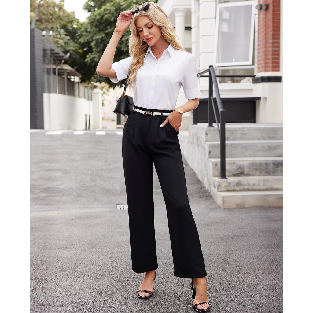 Gleeivy Women'S Short Sleeve Button Up Shirt Collared Fitted Wrinkle Free Blouse Stain Shield Professional Business Top