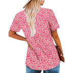 Womens Summer Tops Corded Short Sleeve Tunic Shirts Pleated Crewneck Corded Tops Blouses S-3XL