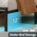 Clibfeng Full Size Bed Frame With Headboard,Heavy Duty Steel Slats Support-Led Bed Frame With Usb Charging Station,Mattress Foundation-Under Bed Storage,No Box Spring Needed,Noise Free，Black