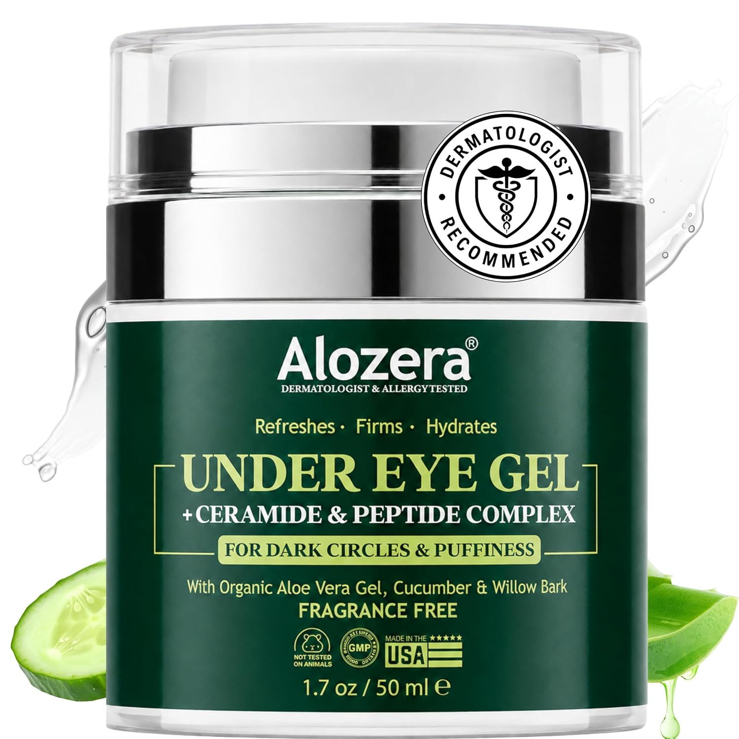 Wake Up Under Eye Gel Cream With Aloe Vera, Collagen & Cucumber, Anti-Aging, Hydrating, Soothing & Cooling Treatment For Dark Circles, Puffiness And Under Eye Bags, Fast-Absorbing, Day & Night