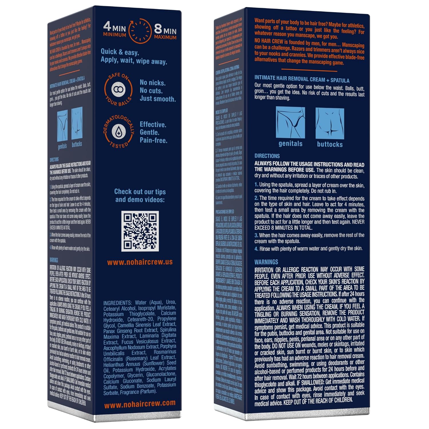 No Hair Crew Intimate/Private At Home Hair Removal Cream for Men - Painless, Flawless, Soothing Depilatory for Unwanted Coarse Male Body Hair, 100ml