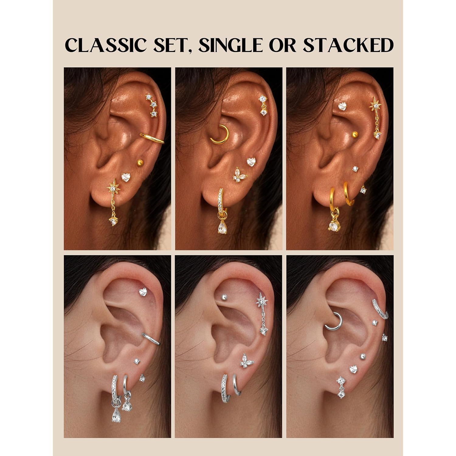 BESTEEL Hypoallergenic Flat Back Earrings Cartilage - Gold Silver Earring Stacks Surgical Stainless Steel Helix Tragus Conch Flatback Stud Hoop Earring Sets for Sensitive Ears Women Trendy Gift