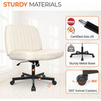 Orange Factory Criss Cross Chair Wheels Wide Cross Legged Office Desk Vanity Chair Comfy Fabric Armless Adjustable Swivel for Home Computer Task (Beige Wheel, Fabric)