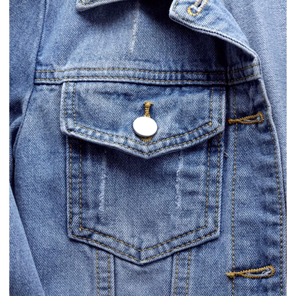 Women'S Casual Jean Jacket Distressed Ripped Denim Jacket Coat With Pockets