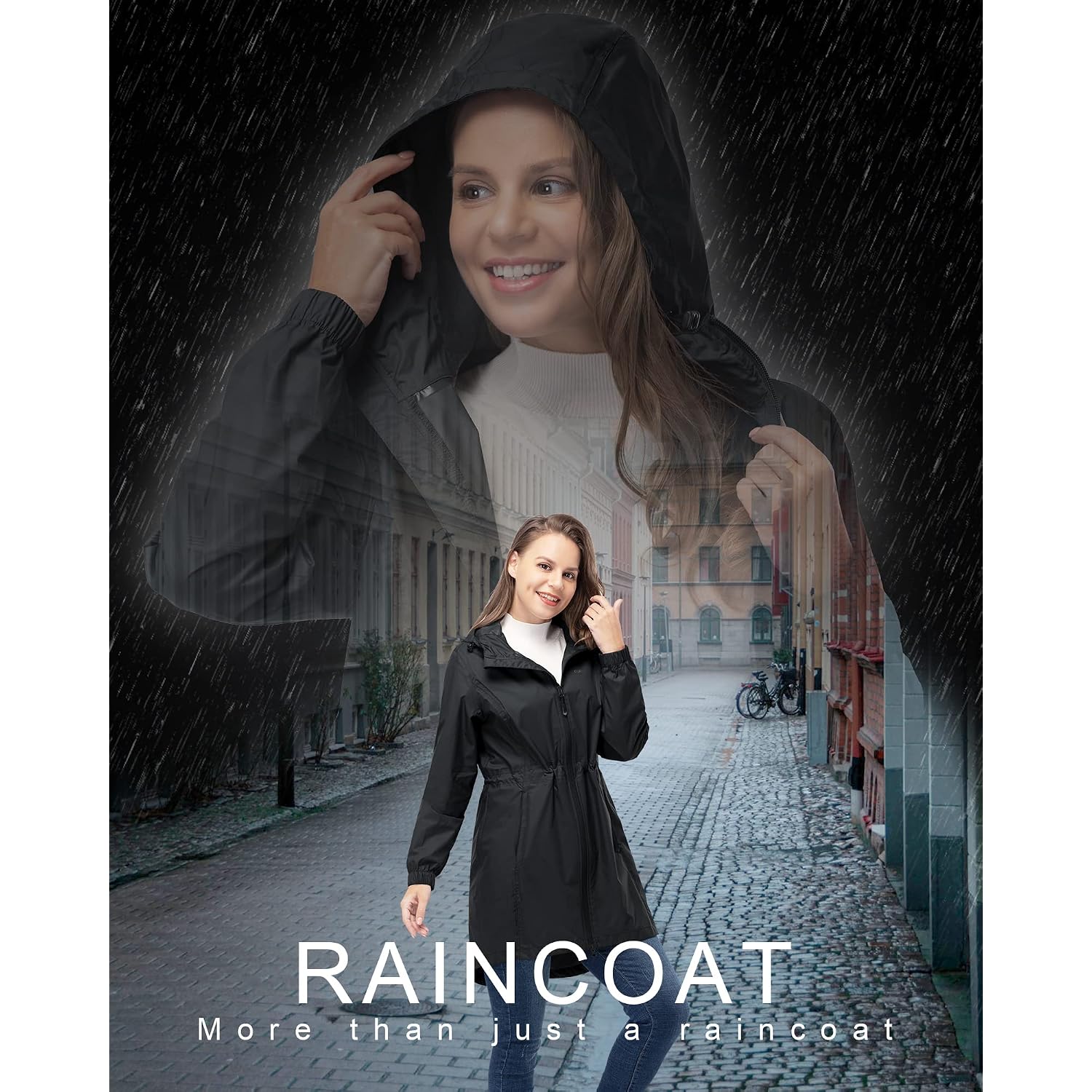 33,000Ft Women'S Waterproof Long Rain Coats Packable Rain Jacket With Hood Trench Coats Windbreaker