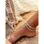 Tewiky Sterling Silver Plated Ankle Bracelets for Women,Dainty Layered Waterproof Anklet for Women Adjustable Sparkly Herringbone Beaded Rope Chain Set Stackable Cute Summer Beach Jewelry Gift