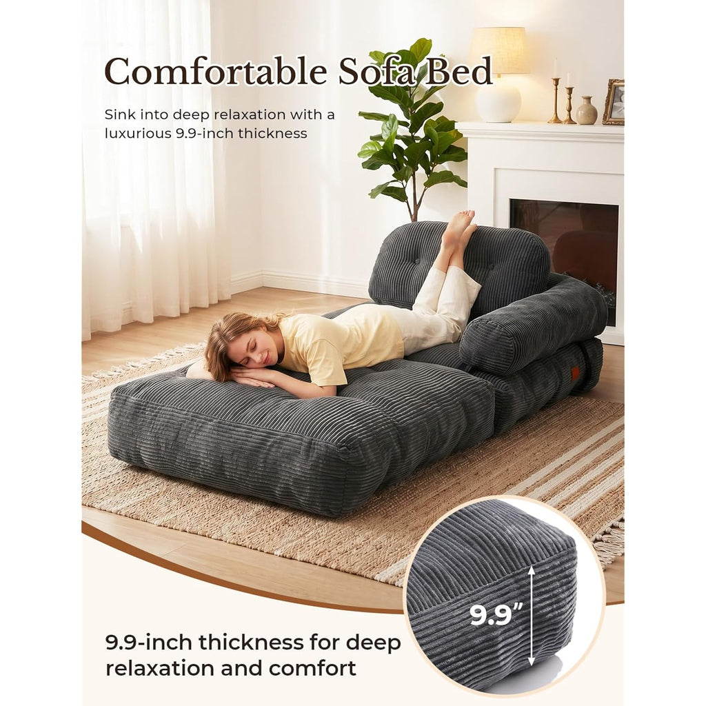 Folding Sofa Bed, L-Shaped Couch Back Support And Arm Pillow Futon