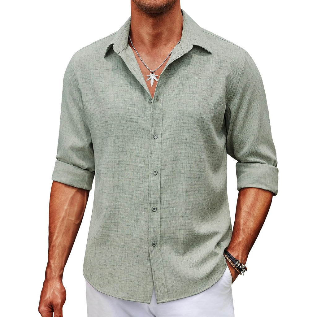 Coofandy Mens Button Down Shirt Long Sleeve Untucked Shirts Summer Casual Dress Shirts