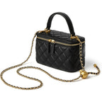DORIS&JACKY Small Quilted Box Crossbody Purse For Women, Designer Lambskin Leather Mini Top Handle Tote Bag With Chain Strap