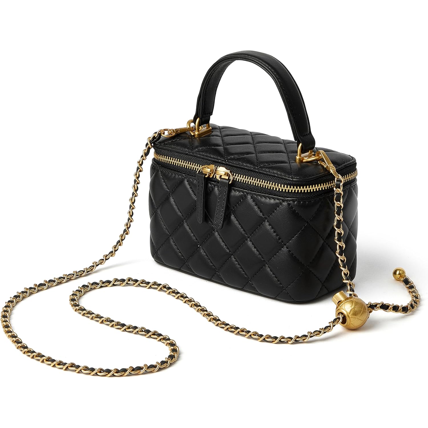 DORIS&JACKY Small Quilted Box Crossbody Purse For Women, Designer Lambskin Leather Mini Top Handle Tote Bag With Chain Strap