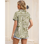 Rapbin Women'S Button Down Shirt Short Sleeve Casual Blouse Shirts V Neck Collared Tops