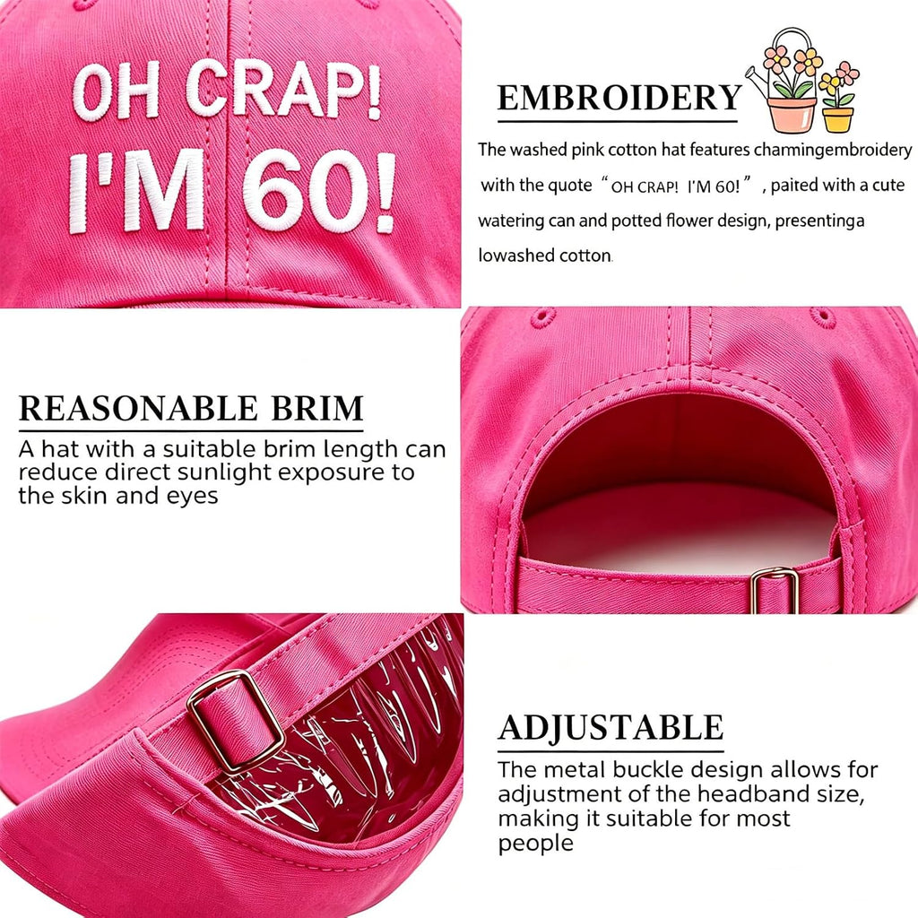 Funny 60th 70th Birthday Gifts for Men Women – Adjustable Cotton Baseball Cap Gift for Dad Mom Grandpa Grandma Pink-2