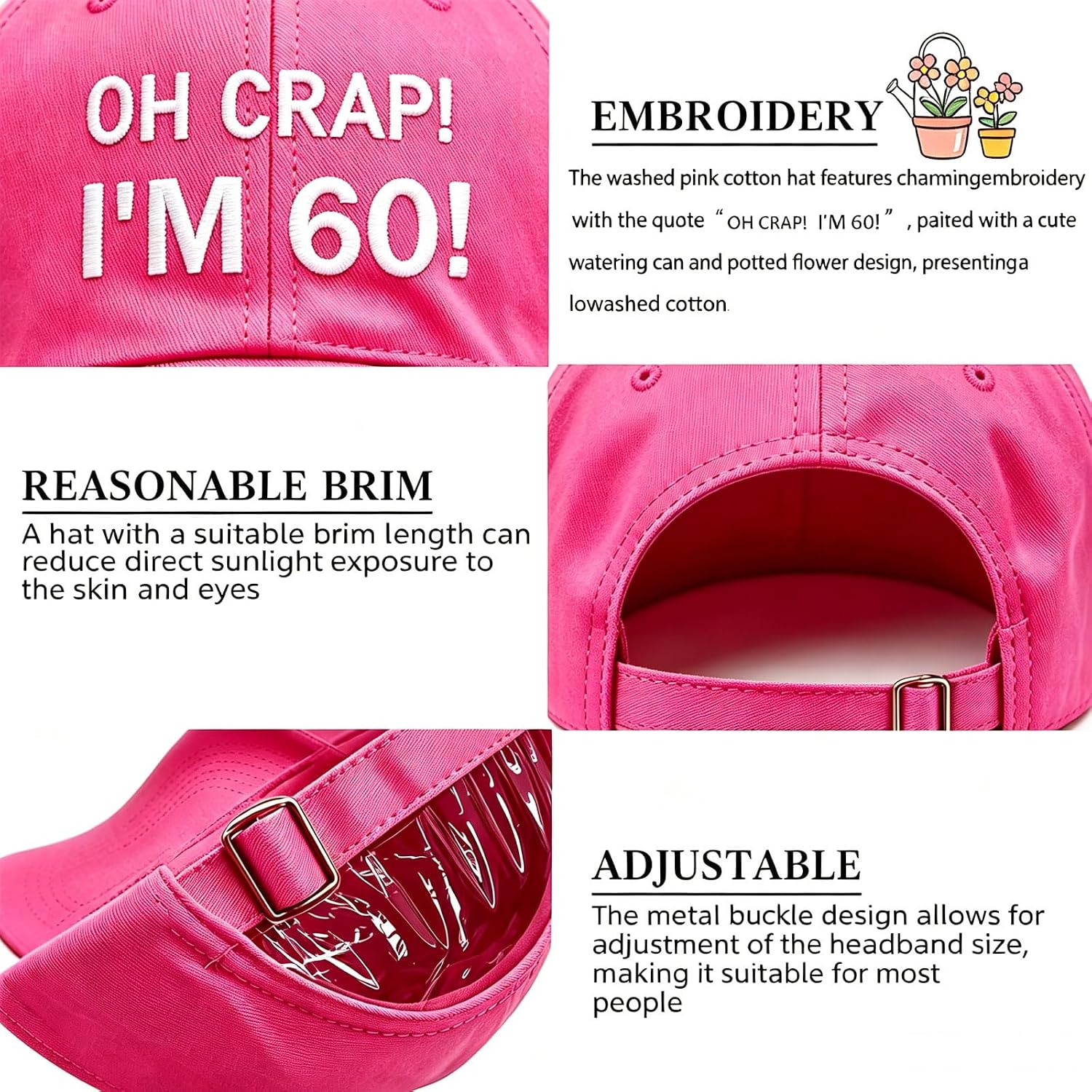 Funny 60th 70th Birthday Gifts for Men Women – Adjustable Cotton Baseball Cap Gift for Dad Mom Grandpa Grandma Pink-2
