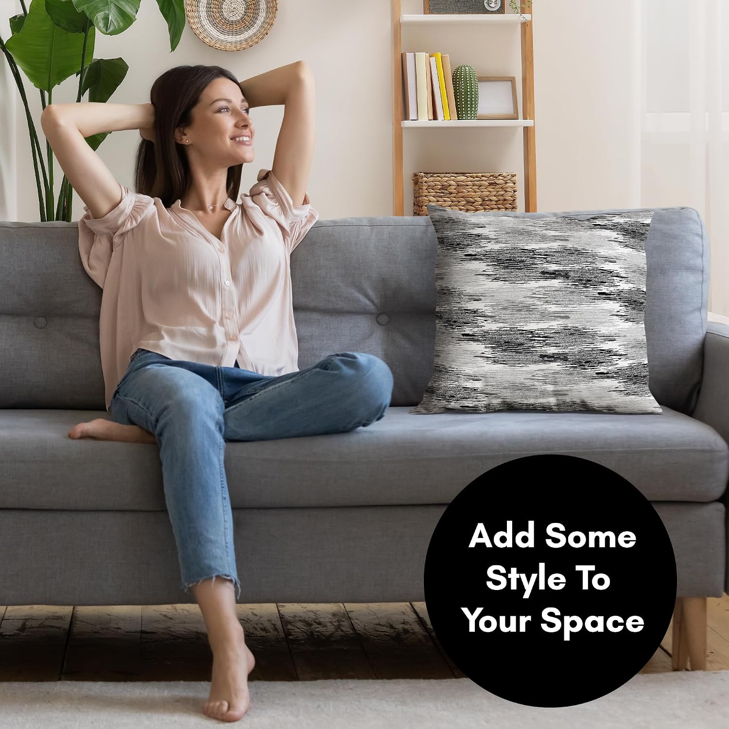 Americanflat 18X18 Throw Pillow With Sewn-In Insert - All-In-One Decorative Pillows - No Cover Needed - Soft And Durable Cushion For Bed Or Sofa - Polyester - Black, Grey And White