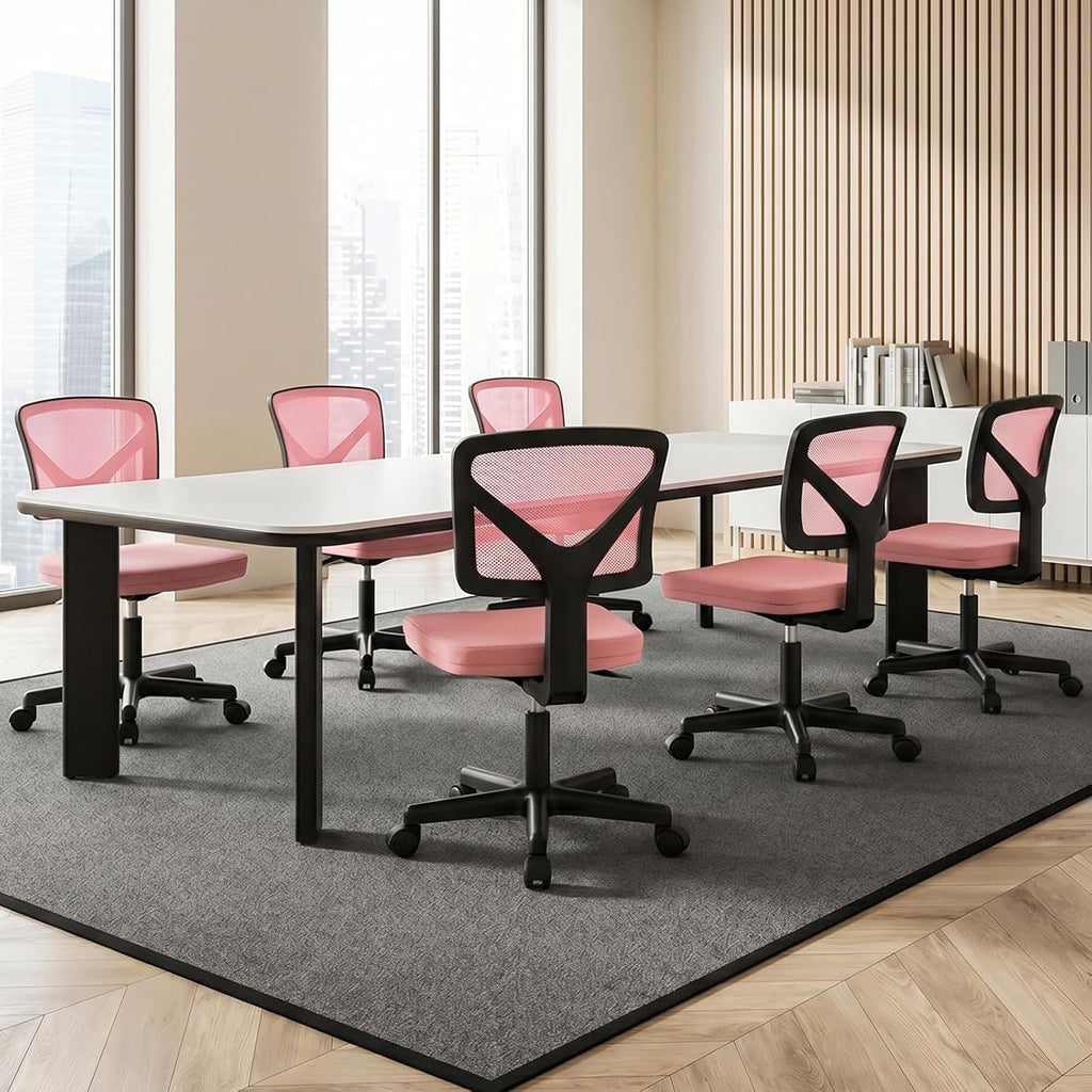 Sweetcrispy Small Desk Chair, Ergonomic Low-Back Mesh Rolling Work Swivel Chairs With Wheels, Armless Comfortable Seat Lumbar Support For Home, Bedroom, Study, Student, Adults,Classic Pink