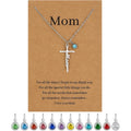 Mothers Day Gifts for Mom, Faith Cross Pendant Necklace with Birthstone Religious Christian Jewelry Personalized Mothers Day Birthday Gifts for Women Mom Grandma
