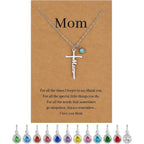 Mothers Day Gifts for Mom, Faith Cross Pendant Necklace with Birthstone Religious Christian Jewelry Personalized Mothers Day Birthday Gifts for Women Mom Grandma