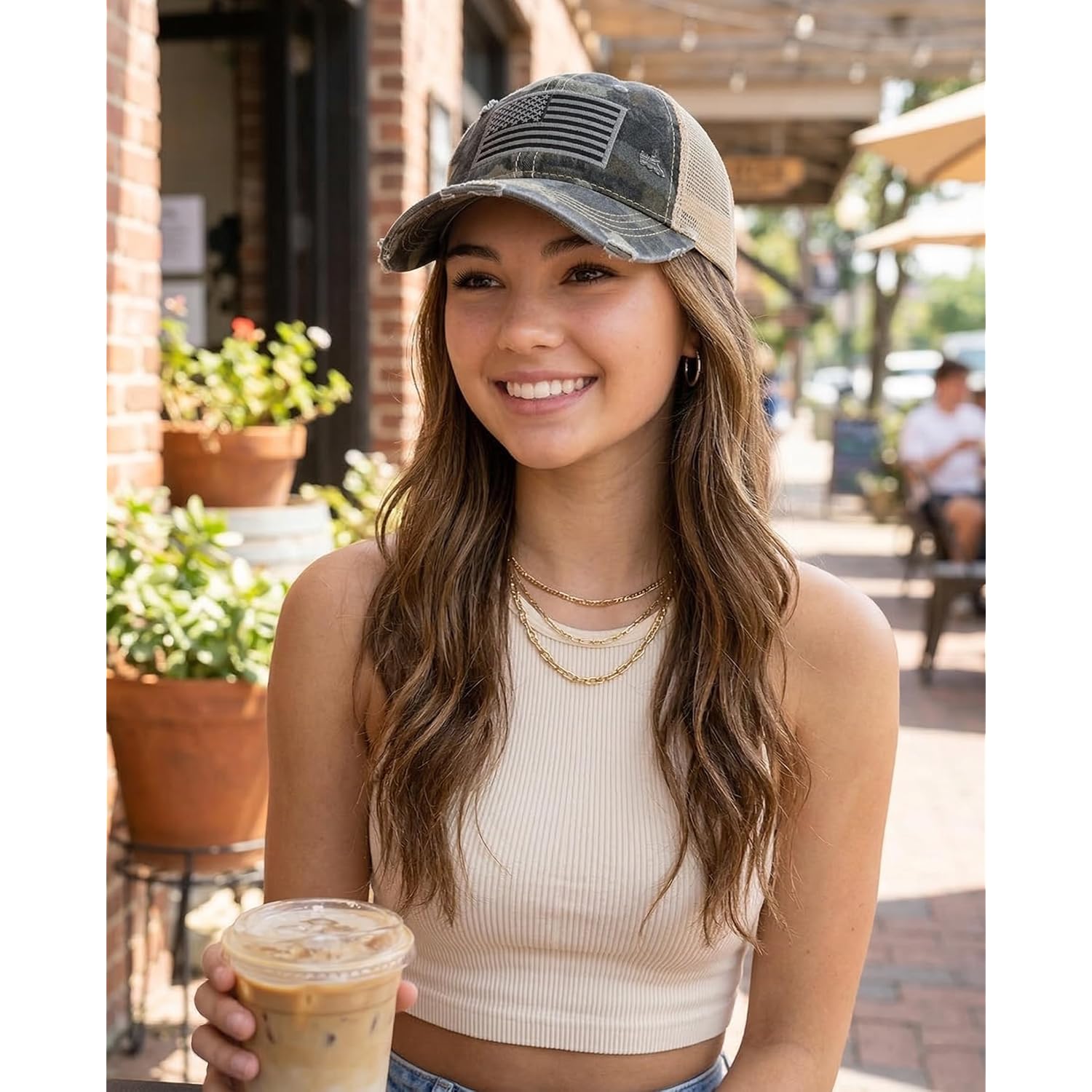Funky Junque Trucker Hat for Women – Distressed Low Profile Western Camo Baseball Cap with Mesh, Trendy and Adjustable Fit
