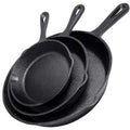 Cast Iron Skillet 3-Piece Set W/Cookbook - Heavy-Duty Professional Restaurant Chef Quality Pre-Seasoned Pan Cookware - 10", 8", 6.25" Pans - For Frying, Saute, Cooking, Pizza - Black