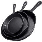 Cast Iron Skillet 3-Piece Set W/Cookbook - Heavy-Duty Professional Restaurant Chef Quality Pre-Seasoned Pan Cookware - 10", 8", 6.25" Pans - For Frying, Saute, Cooking, Pizza - Black
