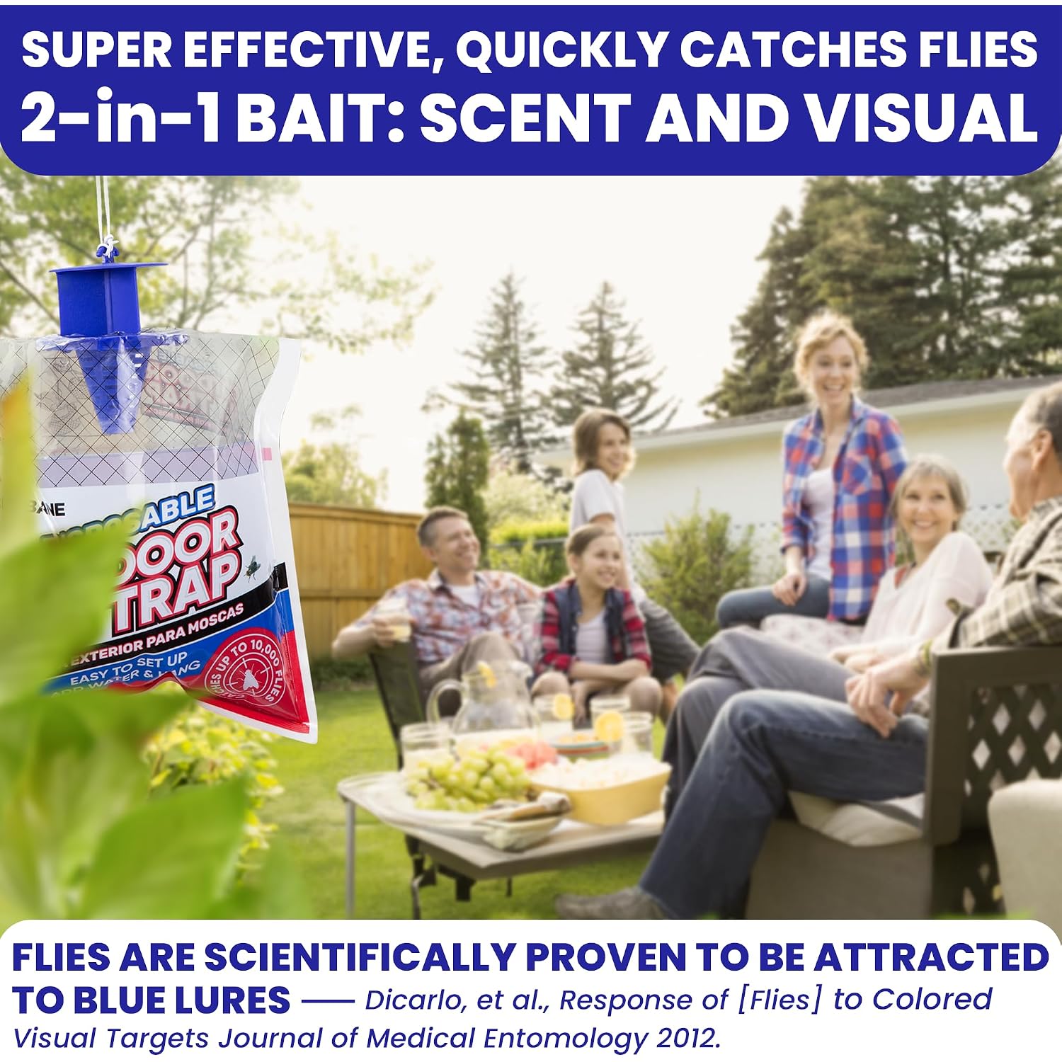 Fly Traps Outdoor Fly Trap For Patio. 4 Non-Toxic Pre-Baited Flies Bags Outdoor Disposable. Hanging Bug Catchers For All Filth Flies Killer For Outside Bug Control In Yard Horse Ranch Trash Can.