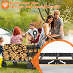 3 In 1 Wagons Carts Foldable With 360Lbs Capacity, 120L Heavy Duty Collapsible Wagon, Utility Wagon Cart With Wheels For Grocery, Camping, Shopping, Beach, Garden Black