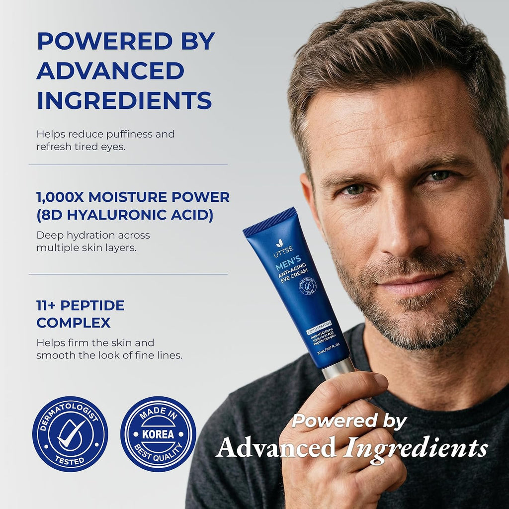 Men’S Anti Aging Eye Cream: With Caffeine, Retinol And Peptides – Eye Cream For Dark Circles, Puffiness & Wrinkles – Under Eye Cream Moisturizer For Men, Made In Korea