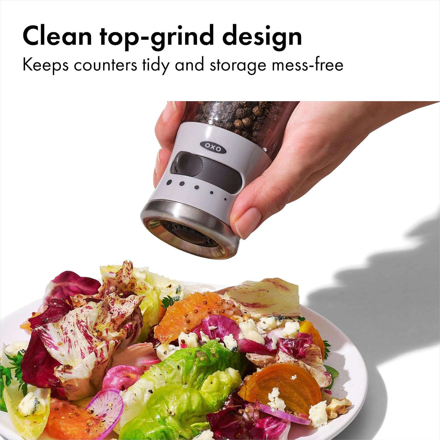Oxo Good Grips Contoured Mess-Free Pepper Grinder, Adjustable Ceramic Grinder With Five Settings, Black Pepper Mill For Home And Kitchen, Spice Tool And Kitchen Gadget