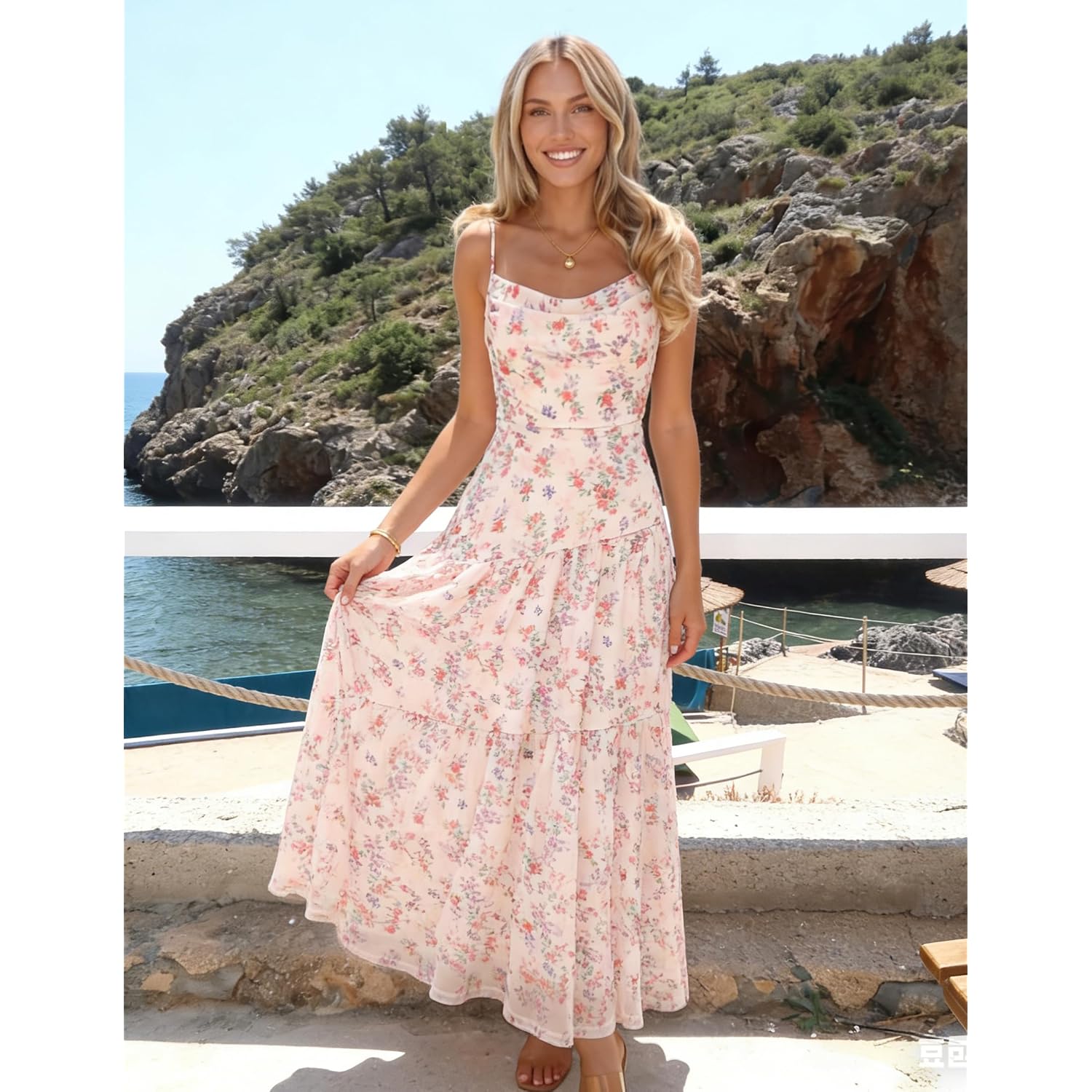 Zesica Women'S Summer Floral Sleeveless Maxi Dress 2026 Boho Mesh Spaghetti Strap Flowy Beach Wedding Guest Long Dresses