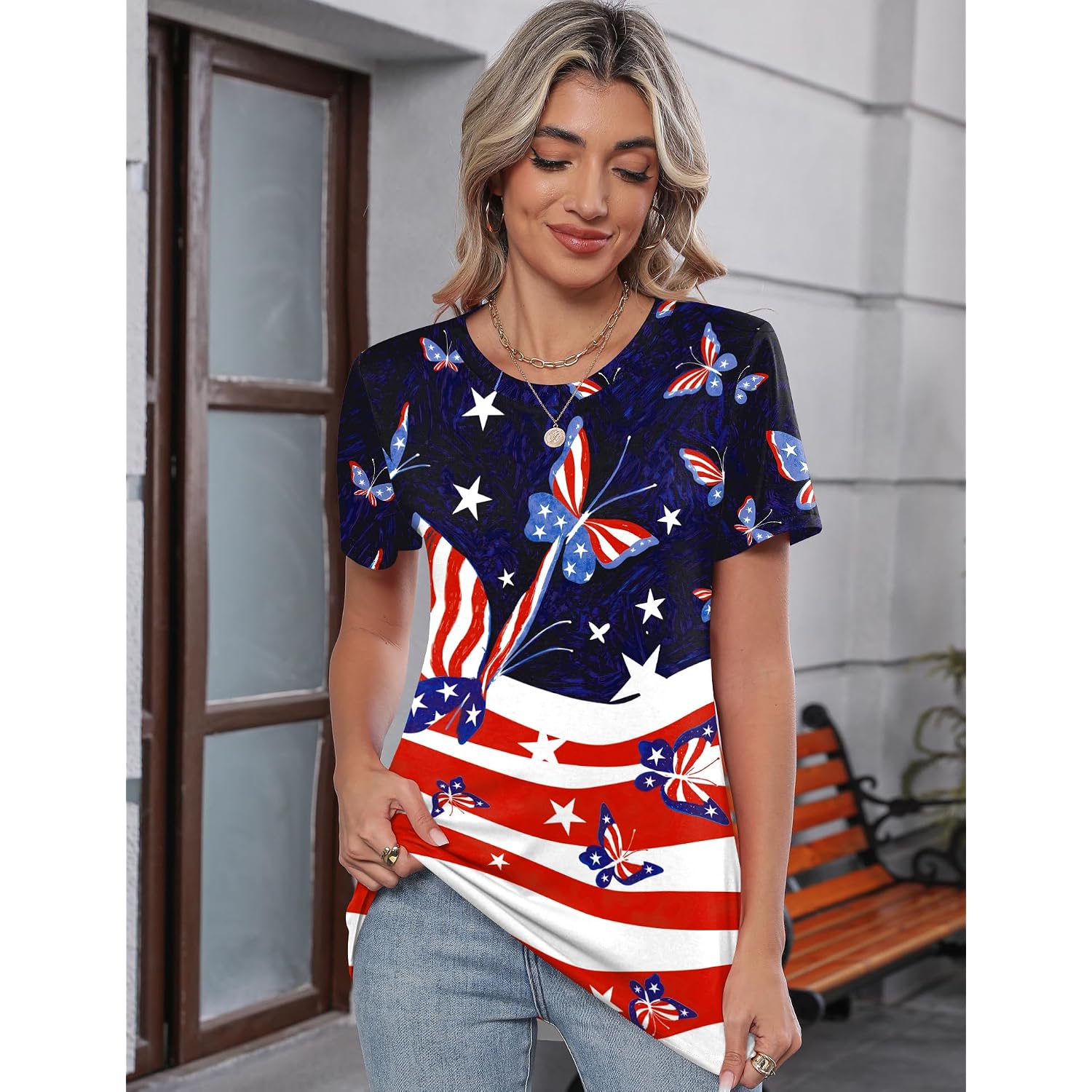 Kistore Womens Crew Neck Short Sleeve Tops Dressy Casual Blouses Summer Shirts S-3Xl